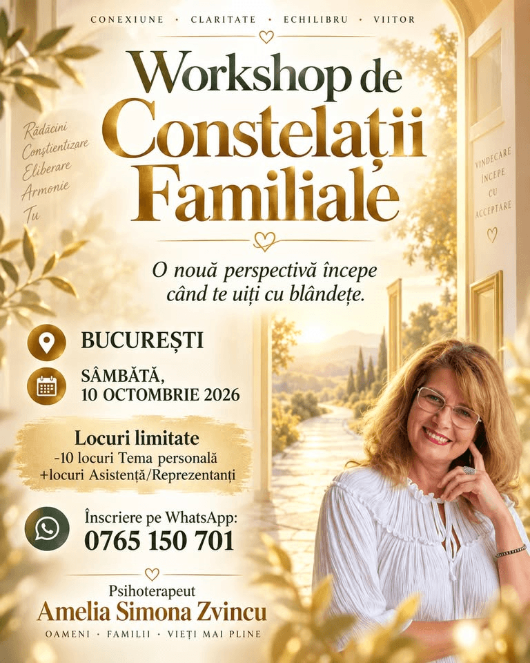 BUCUREȘTI- Workshop de CONSTELAȚII FAMILIALE cu Facilitator/Psihoterapeut Amelia - Simona Zvîncu